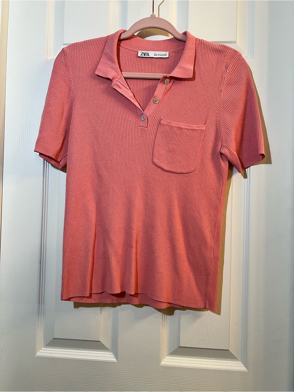 🦋Zara Ribbed Short Sleeve Polo Tee in Pink size large